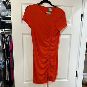 H&M Orange Ruched Mini Bodycon Dress